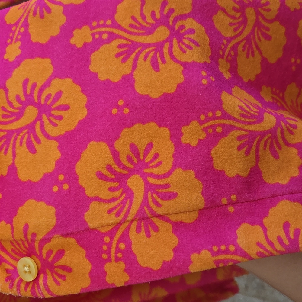 Frankies Bikinis Pink and Orange HibiscisButton Down Shirt Vibrant Floral Design - Picture 5 of 8